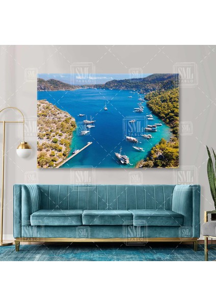Göçek Koyu Ege Marmaris Dalyan Manzara Yat ve Tekne Deniz Turizm Yatay Kanvas Tablo
