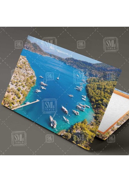 Göçek Koyu Ege Marmaris Dalyan Manzara Yat ve Tekne Deniz Turizm Yatay Kanvas Tablo fiyatları