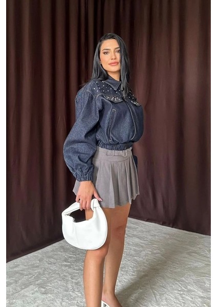 Mavi Taşlı Kısa Kot Ceket modelleri