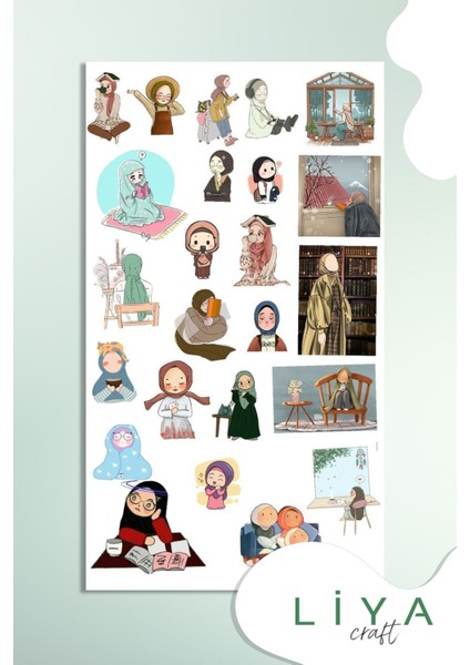 Türbanlı Kız Sticker Set Müslim Set Woman Sevimli Kız Sticker Set