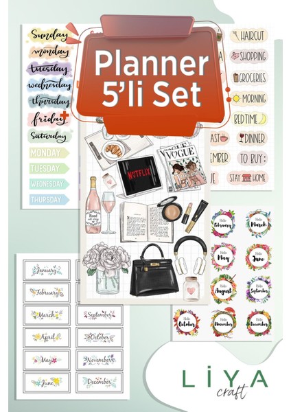 5 Sayfa Planner Ajanda Bullet Journal Için Uygun Set Planner Set Sticker Set