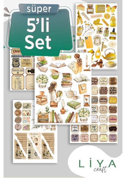 Vintage Brown Kahverengi 5li Sticker Set