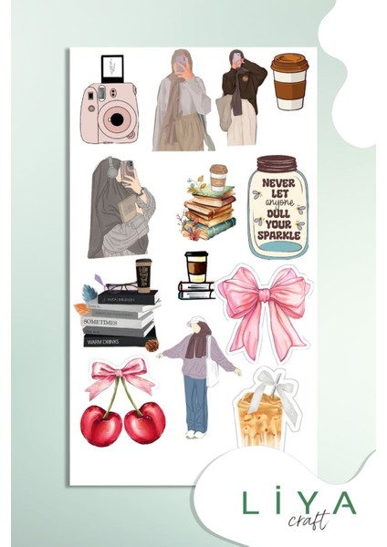 Türbanlı Kız Sticker Set Müslim Set Woman Sticker Set Ajanda Bullet Journal Için Uygun Set
