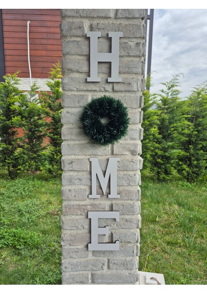 Bohem Iskandinav Tasarım Çelenk Detaylı H-O-M-E Kapı Duvar Dekoru Süs Hediyelik (100 Cm)
