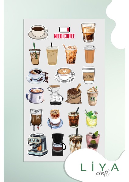 Kahve Sticker Set Kahveli Need Coffe Ajanda Bullet Journal Için Uygun Set