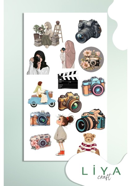 Türbanlı Kız Sticker Set Müslim Set Woman Sticker Set Fotoğrafcı Kız