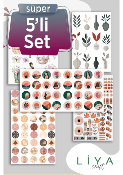 Bohem Vintage 5'li Sticker Set