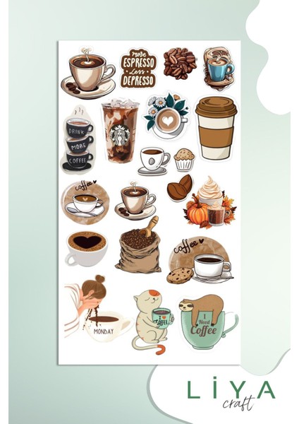 Kahve Sticker Set Kahve Kedi Ajanda Bullet Journal Için Uygun Set