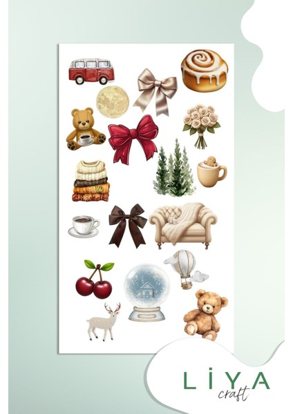 Kar Eskitme Temalı Sticker Set Vintage Sticker Ajanda Bullet Journal Için Uygun Set