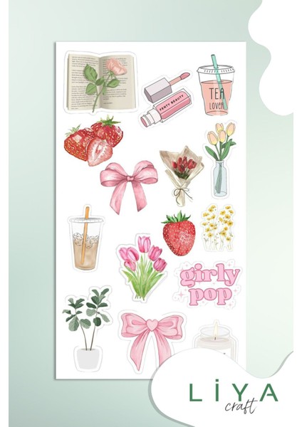 Pempe Temalı Sticker Sevimli Girl Pop Set Ajanda Bullet Journal Için Uygun Set