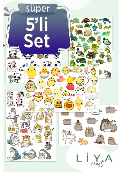 5'li Eğlenceli Çoçuk ve Hayvan Temalı Sticker Set