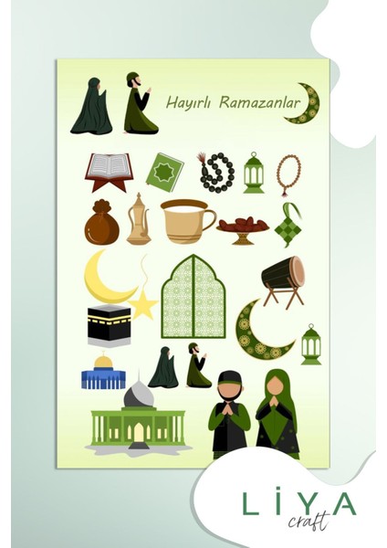 Ramazan Temalı Sticker Set Ramazan Motif Temalı Yeşil Razaman Set