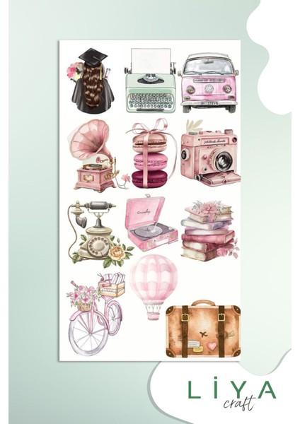 5'li Sevimli Sticker Vintage Girl Kadın Set Ajanda Bullet Journal Için Uygun Set