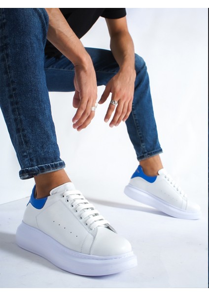 Hakiki Deri Sneaker Beyaz-Mavi Erkek Sneaker Spor Ayakkabı fiyatları