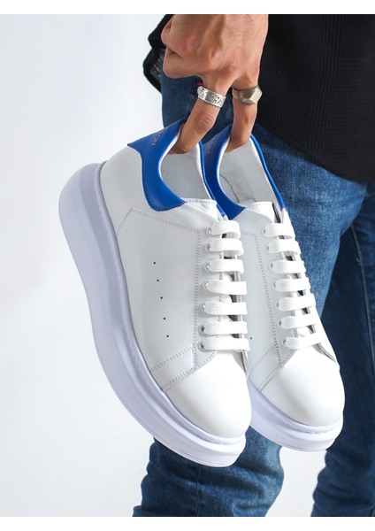 Hakiki Deri Sneaker Beyaz-Mavi Erkek Sneaker Spor Ayakkabı modelleri