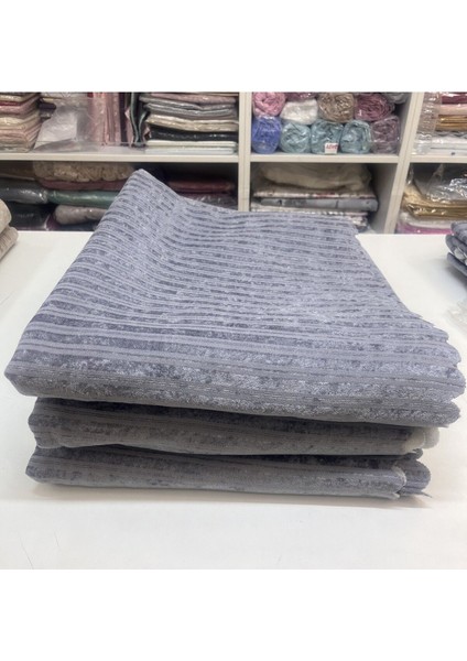 3 Adet Koyu Gri Çizgili Süngerli Kadife Kaymaz Üst Sınıf Çekyat Koltuk Örtüsü