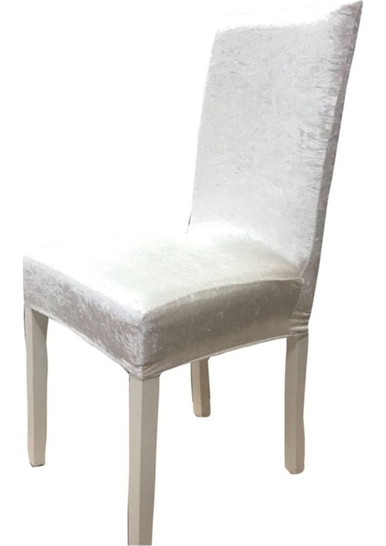 Kadife Likralı Sandalye Kılıfı 6'lı Set Krem