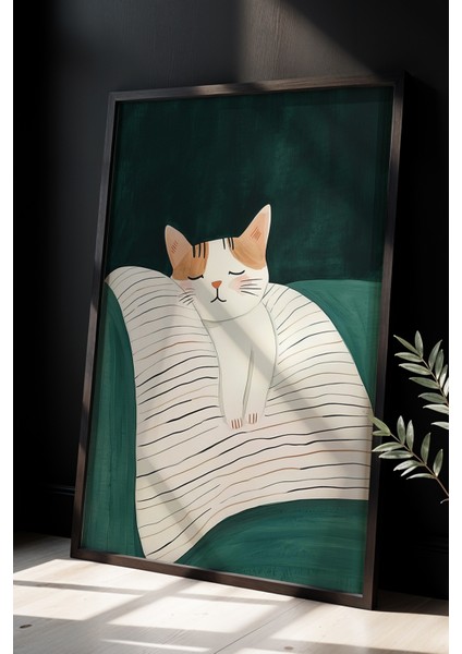 Soyut Kedi Sanatı Ahşap Çerçeveli Duvar Kedi Tablosu