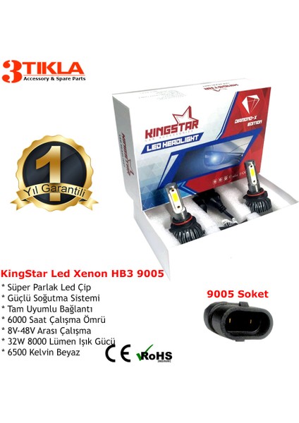 Diamond-X Hb3 9005 Beyaz LED Xenon Şimşek Etkili Far Ampül 8000 Lümen fiyatları