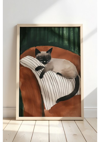 Van Kedisi Baskısı Ahşap Çerçeveli Duvar Kedi Tablosu