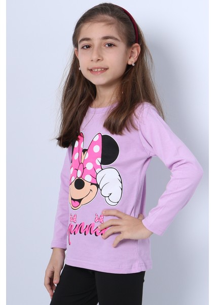 Kız Çocuk Uzun Kollu Tshirt Baskılı Bisiklet Yaka C43