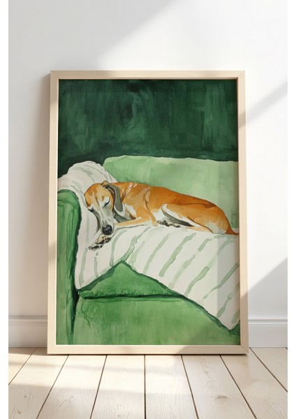 Battaniye Içinde Köpek Sanat Baskısı Ahşap Çerçeveli duvar tablosu
