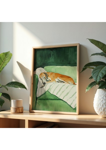 Battaniye Içinde Köpek Sanat Baskısı Ahşap Çerçeveli duvar tablosu fiyatları