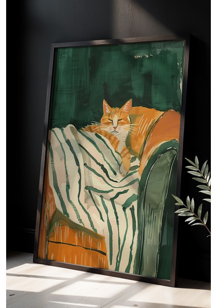 Soyut Kedi Sanatı Ahşap Çerçeveli Duvar Tablosu