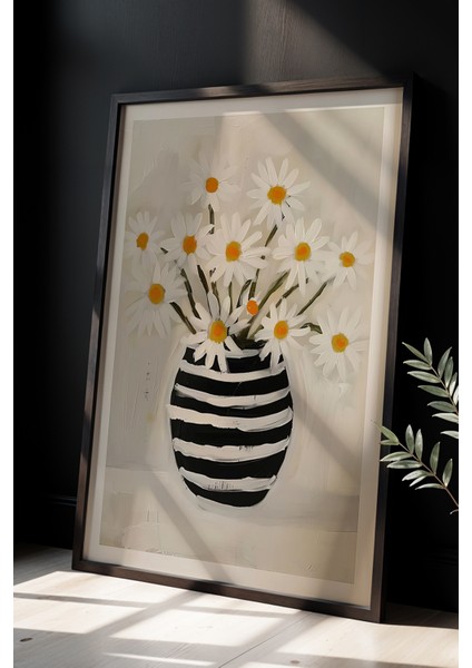 Soyut Çiçek Vazo Sanatı Ahşap Çerçeveli Duvar Tablosu