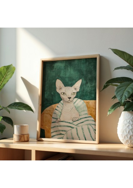 Sphynx Kedi Baskısı Ahşap Çerçeveli Duvar Kedi Tablosu fiyatları