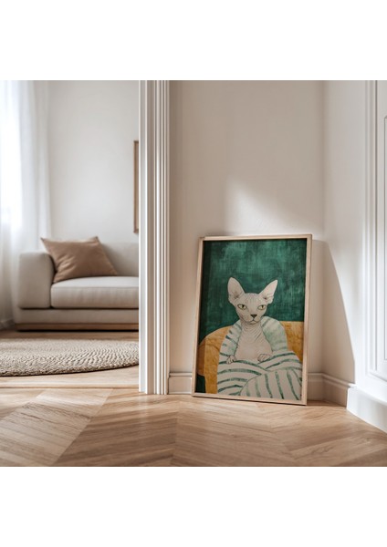 Sphynx Kedi Baskısı Ahşap Çerçeveli Duvar Kedi Tablosu modelleri