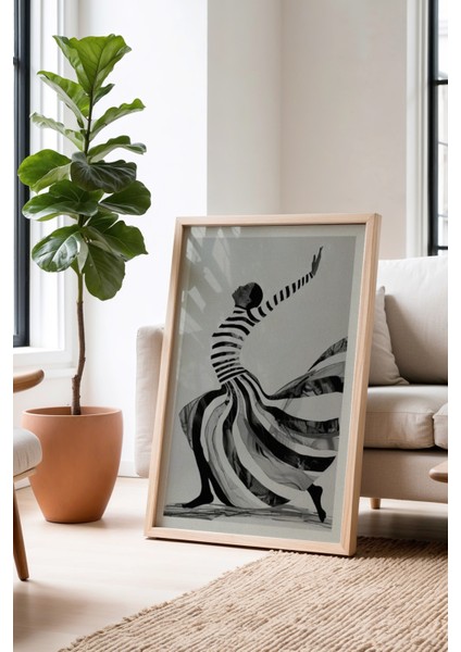 Dans Eden Soyut Kadın, Minimalist Siyah Beyaz Sanat Ahşap Çerçeveli Duvar Tablosu fiyatları