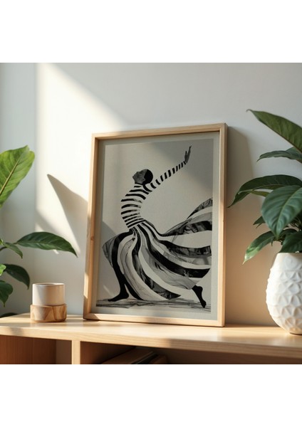 Dans Eden Soyut Kadın, Minimalist Siyah Beyaz Sanat Ahşap Çerçeveli Duvar Tablosu modelleri