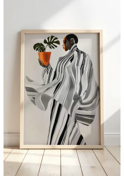 Soyut Çiçek Sanatı Ahşap Çerçeveli Duvar Tablosu