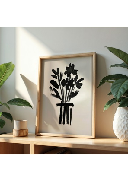 Çiçek Vazosu Siyah Beyaz Baskı Sanatı Ahşap Çerçeveli Duvar Tablosu fiyatları