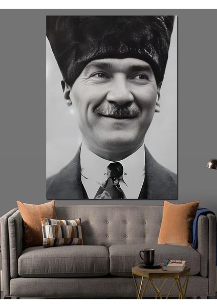 Mustafa Kemal Atatürk Gülüyor Dekoratif Kanvas - Mdf Ahşap Tablo