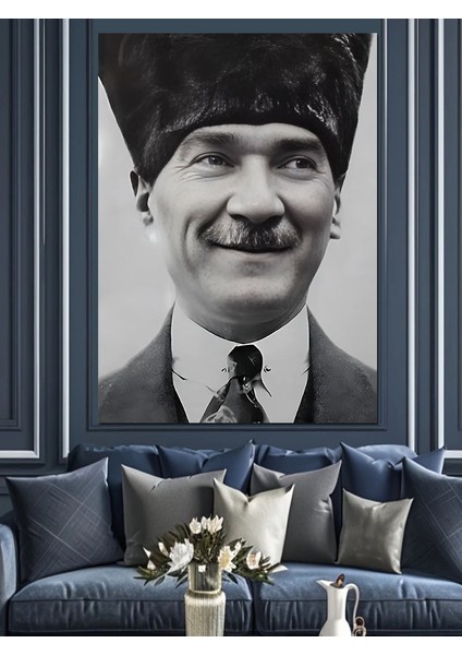 Mustafa Kemal Atatürk Gülüyor Dekoratif Kanvas - Mdf Ahşap Tablo fırsatları