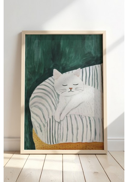Soyut Kedi Sanatı Ahşap Çerçeveli Duvar Kedi Tablosu