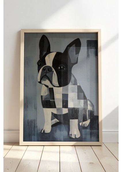 Soyut Fransız Bulldog Sanat Baskısı Ahşap Çerçeveli duvar tablosu