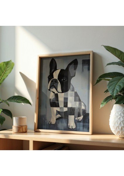 Soyut Fransız Bulldog Sanat Baskısı Ahşap Çerçeveli duvar tablosu fiyatları