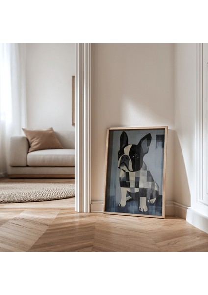 Soyut Fransız Bulldog Sanat Baskısı Ahşap Çerçeveli duvar tablosu modelleri