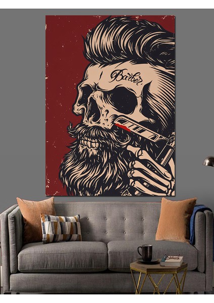 Berber Dükkanı Temalı Dekoratif Kanvas - Mdf Ahşap Tablo fiyatları