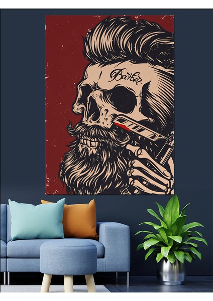 Berber Dükkanı Temalı Dekoratif Kanvas - Mdf Ahşap Tablo modelleri