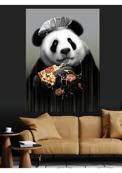 Pizza Yiyen Panda Dekoratif Kanvas - Mdf Ahşap Tablo modelleri