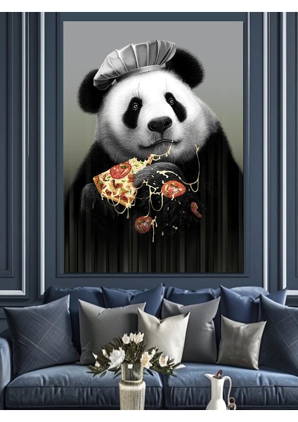 Pizza Yiyen Panda Dekoratif Kanvas - Mdf Ahşap Tablo fırsatları