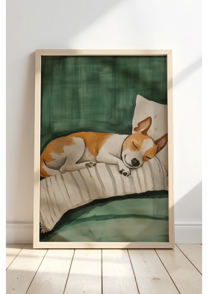 Battaniye Içinde Köpek Sanat Baskısı Ahşap Çerçeveli duvar tablosu