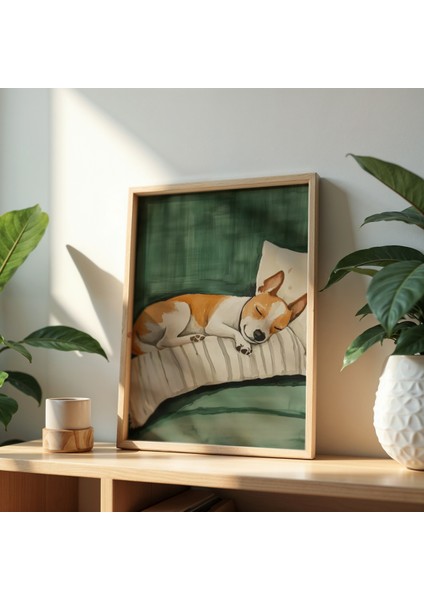 Battaniye Içinde Köpek Sanat Baskısı Ahşap Çerçeveli duvar tablosu fiyatları