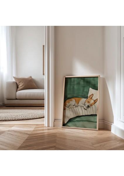 Battaniye Içinde Köpek Sanat Baskısı Ahşap Çerçeveli duvar tablosu modelleri