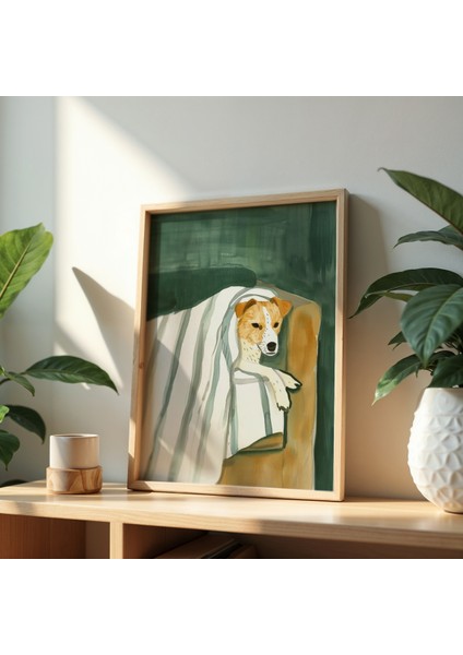 Battaniye Içinde Köpek Sanat Baskısı Ahşap Çerçeveli duvar tablosu fiyatları