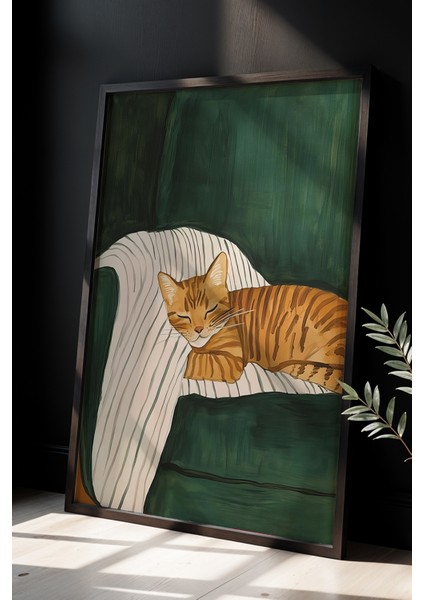 Soyut Kedi Sanatı Ahşap Çerçeveli Duvar Kedi Tablosu